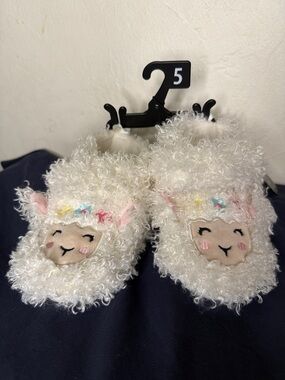 Monsoon White Curly Plush Baby Slippers